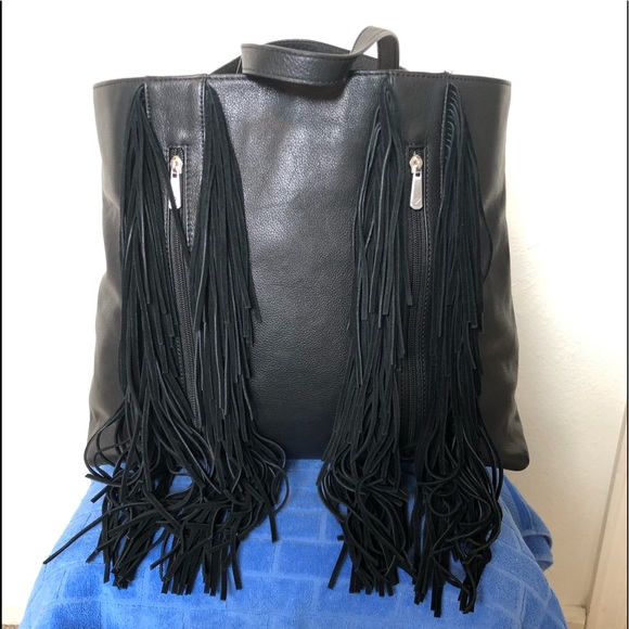 Silpada Handbags - Silpada Dakota Black Leather Fringe Tote